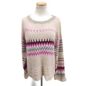 Solutions bell sleeve fairisle sweater in size Medium Cream Pink Blue